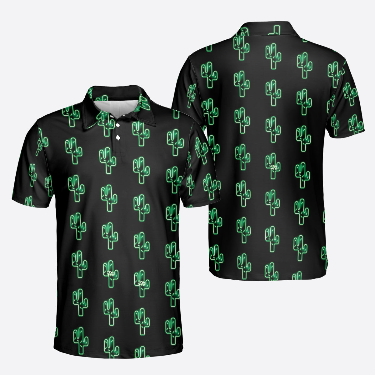 Petthouse | Cactus Pattern Printed Black Polo Shirt, Cactus Green Lovers Golfer Christmas Day Gift