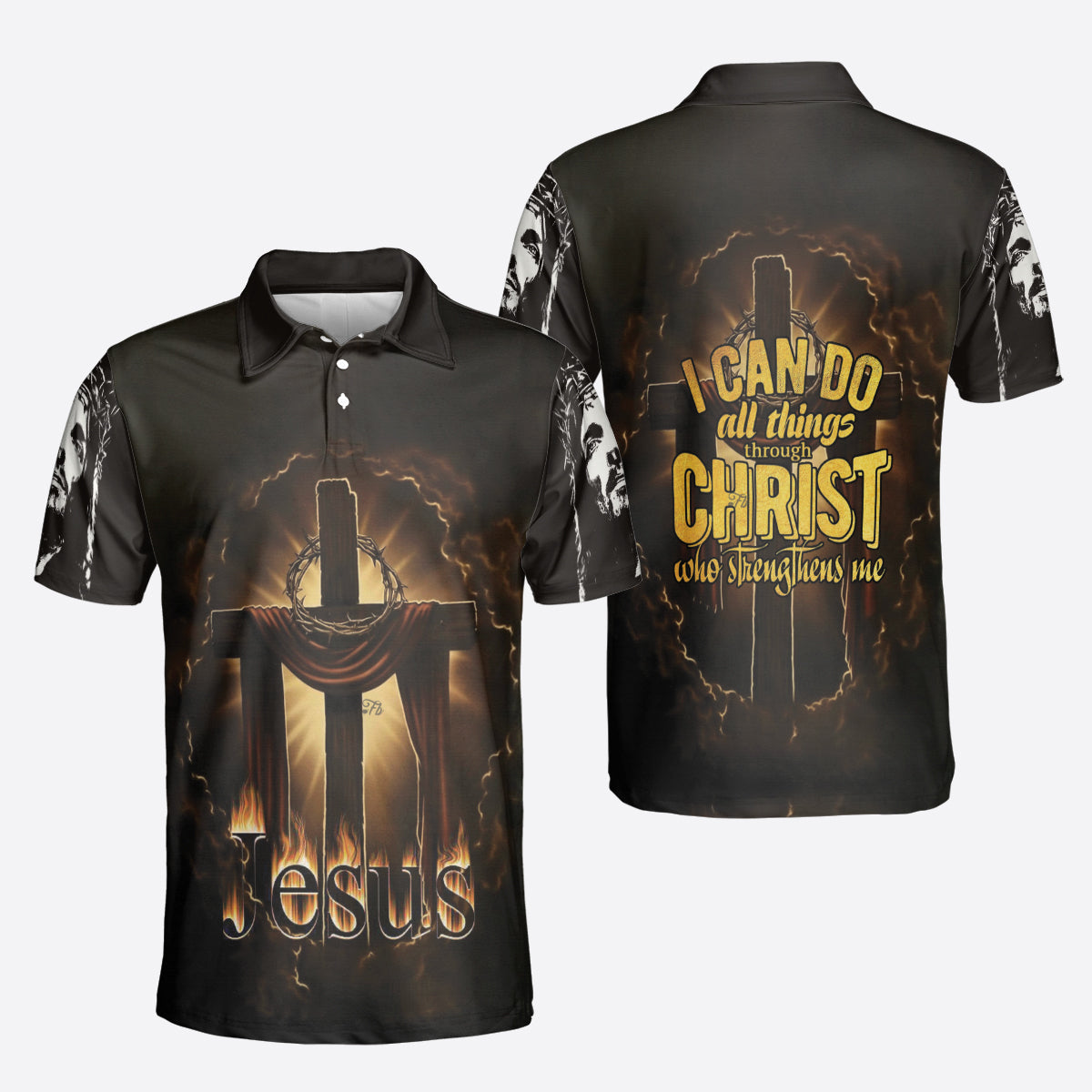 Petthouse | I Can Do All Things Through Christ Polo Shirt Cross Faith Over Fear Polo Shirt Jesus Christian Polo