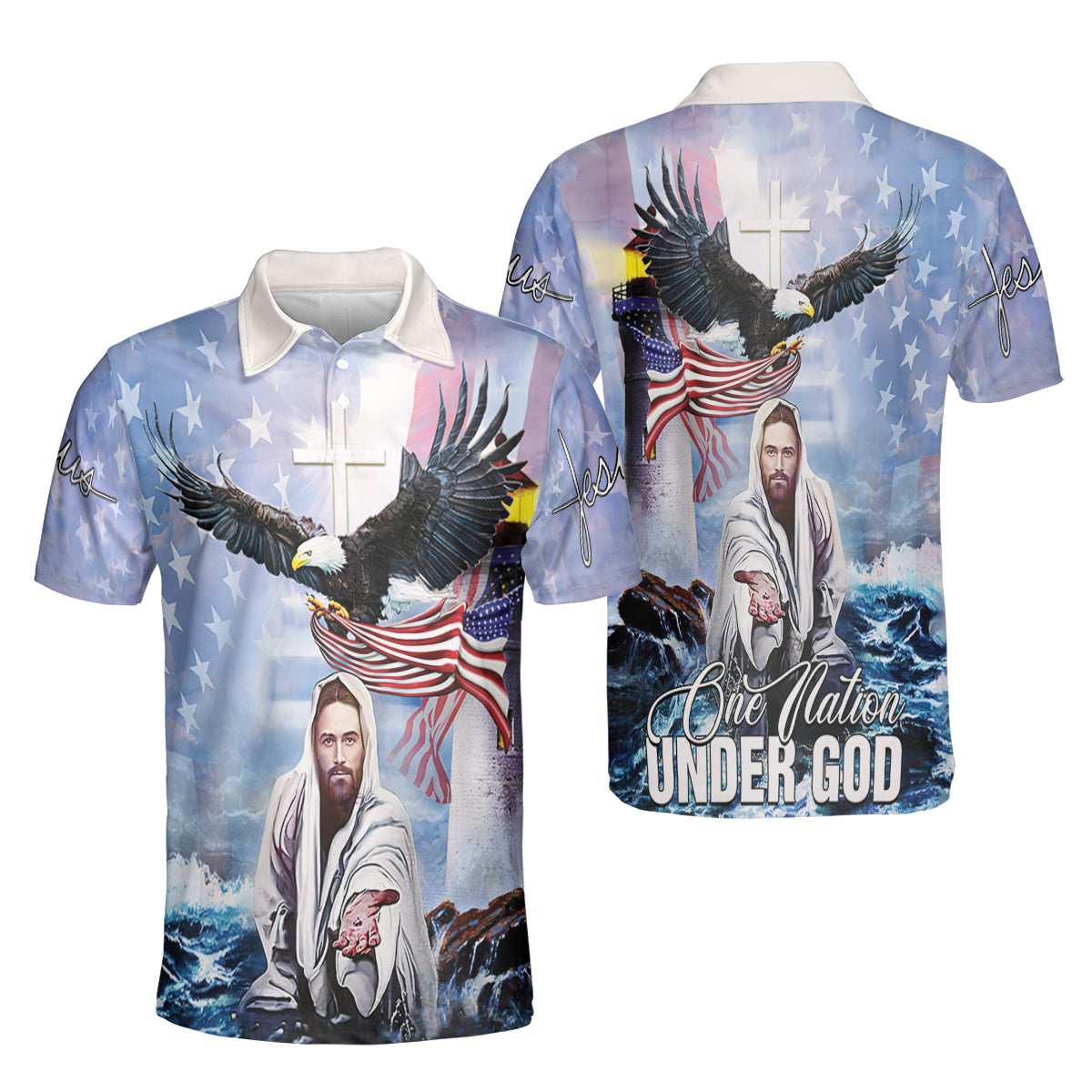 Petthouse | Jesus Christian American Pride Polo Shirt One Nation Under God Sport Shirt Religious Gift