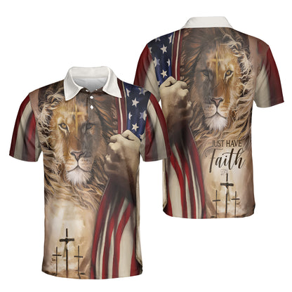 Petthouse | Lion Of Judah Just Have Faith Polo Grunge Usa Flag One Nation Under God Christian American Pride