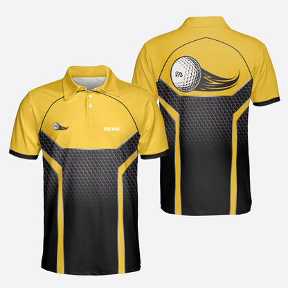 Petthouse | Personalized Name Golf Fans Yellow Black Polo Shirt, Golfer Holiday Christmas Fans Gift