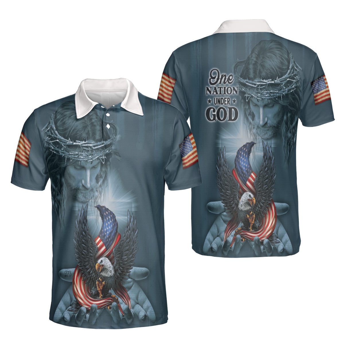 Petthouse | One Nation Under God Polo Shirt Jesus Christian American Pride Sport Shirt 4th Of July Gift Idea