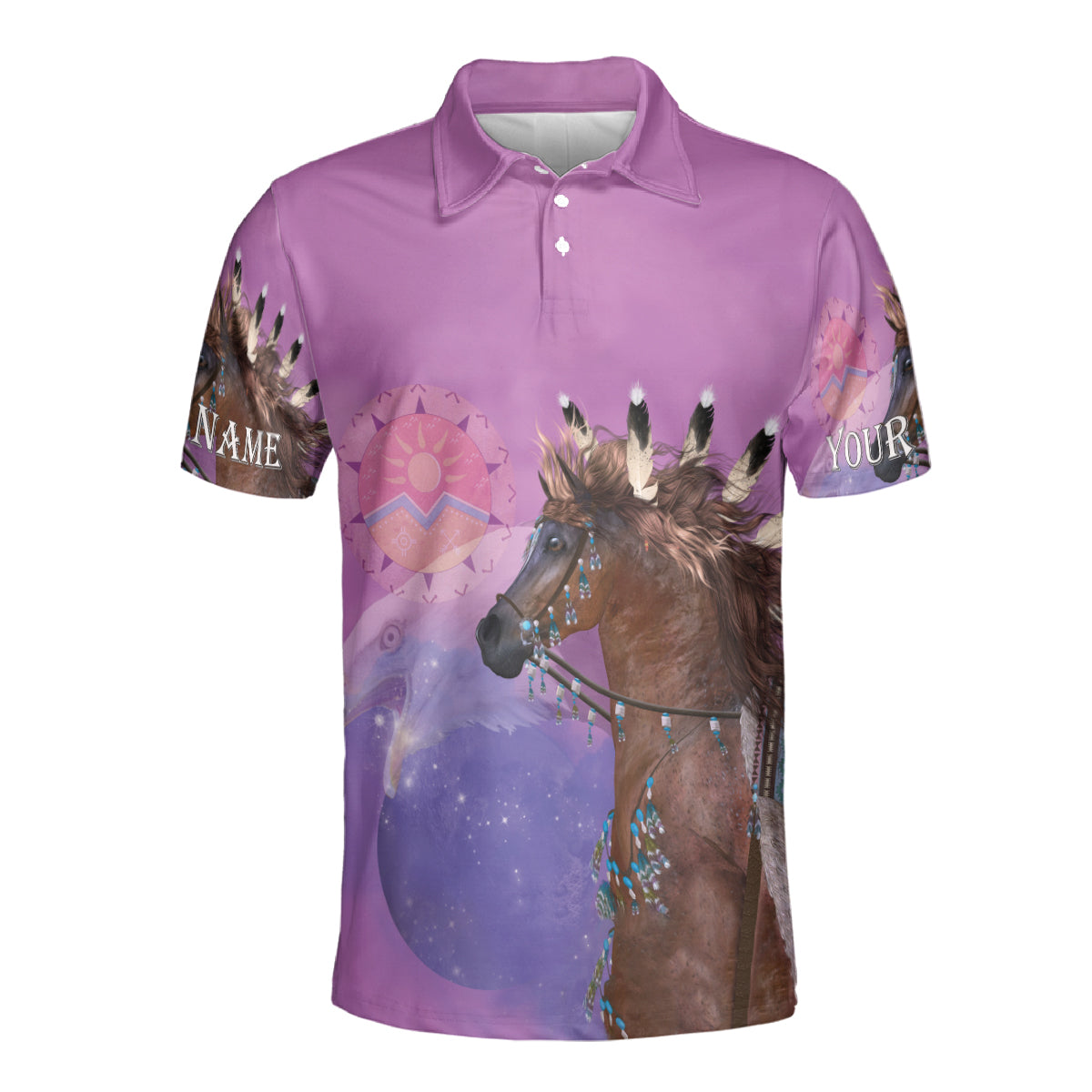 Petthouse | Customized Name Native American Horse Eagle Polo Shirt Brown Horse Sport Shirt Wild Animals