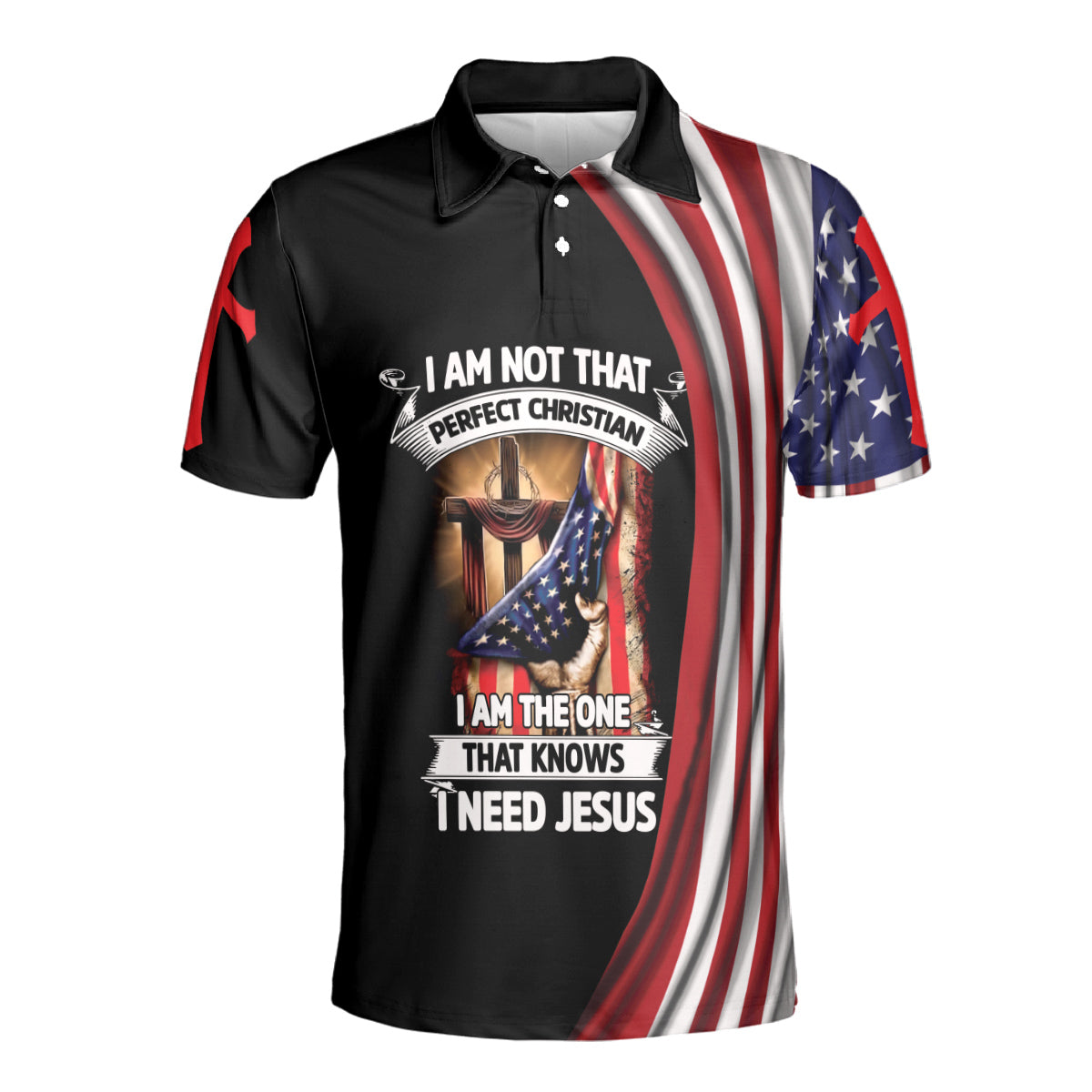 Petthouse | I Need Jesus Polo Shirt Christian Cross Us Flag Sport Shirt God Lovers Gift Unisex Shirt