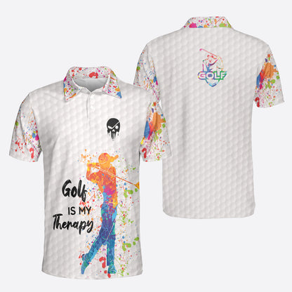 Petthouse | Colorful Golfman Polo Shirt, Golf Is My Therapy Polo Shirt, Golf Skull Polo Shirt