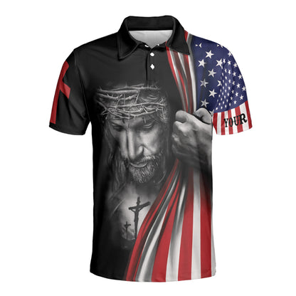 Petthouse | Customized Name Jesus Christ Happy 4th Of July Polo Shirt God Us Flag Sport Shirt Patriot Gift