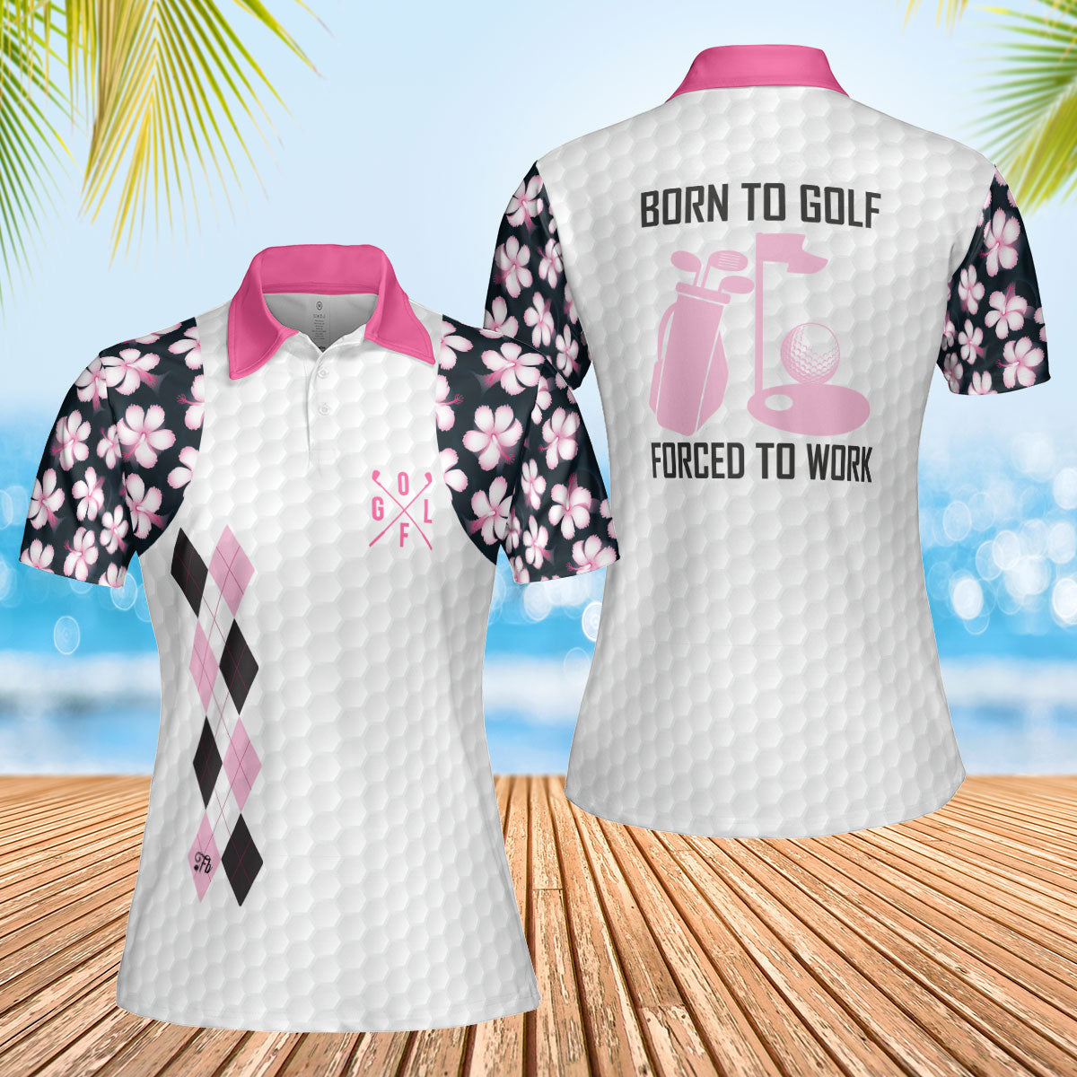 Petthouse | Hibicus Floral Pink Polo Women Shirt, Golfer Women Polo Shirt, Golf Player Fans Christmas Gift