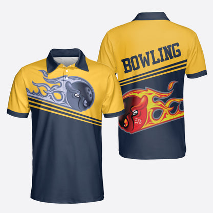 Petthouse | Bowling Fire Printed Polo Shirt, Funny Bowling Art Printed Polo, Bowling Player Lovers