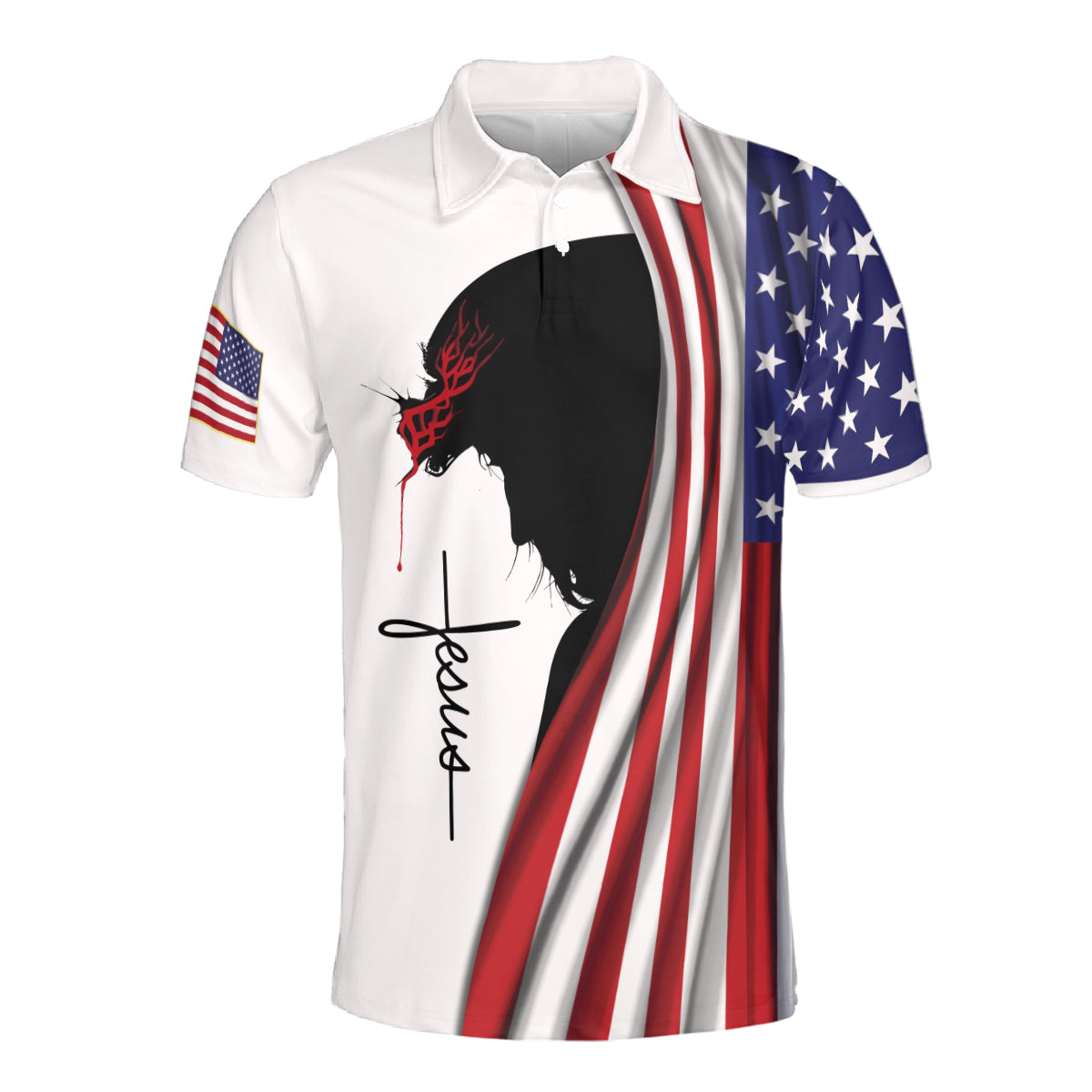 Petthouse | Jesus Christ Tractor American Flag Polo Shirt God Christian Cross Sport Shirt Gift For Farmers