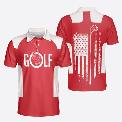 Petthouse | Golf Man Red Polo Shirt American Flag Golf Club Polo Shirt Unisex Golf Dad Gift