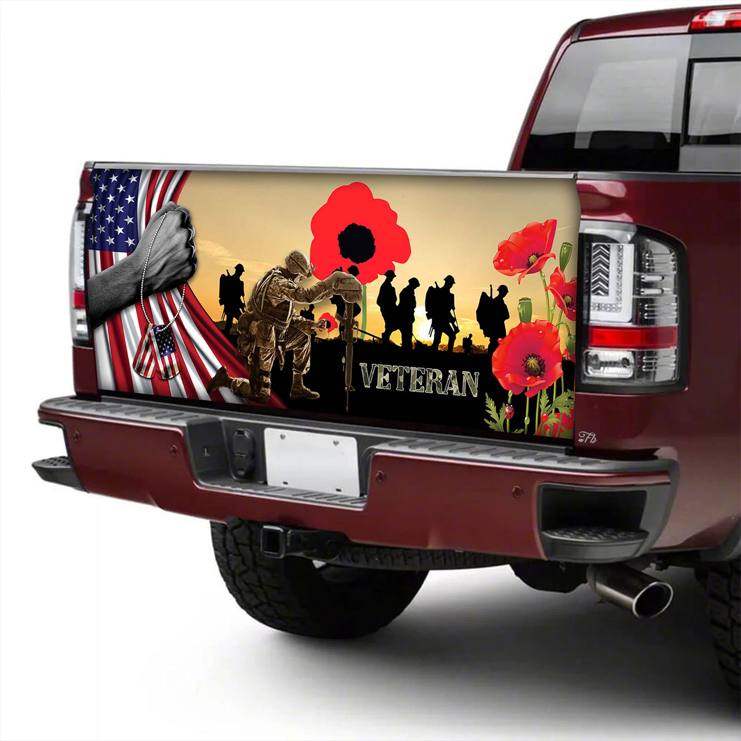 Petthouse | Us Veteran Poppy Flower Tailgate Wrap Decal American Remembrance Day Truck Tailgate Decal Veteran