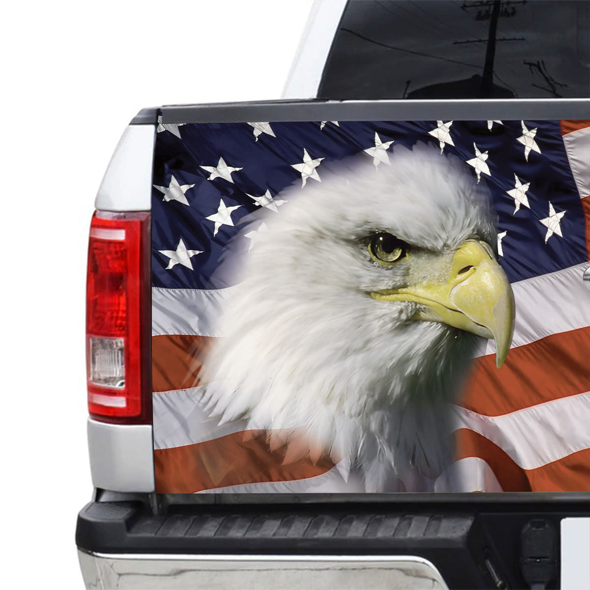 Petthouse | God Bless America Tailgate Wrap Vinyl Graphic Decal Christian Cross American Flag Truck Decoration