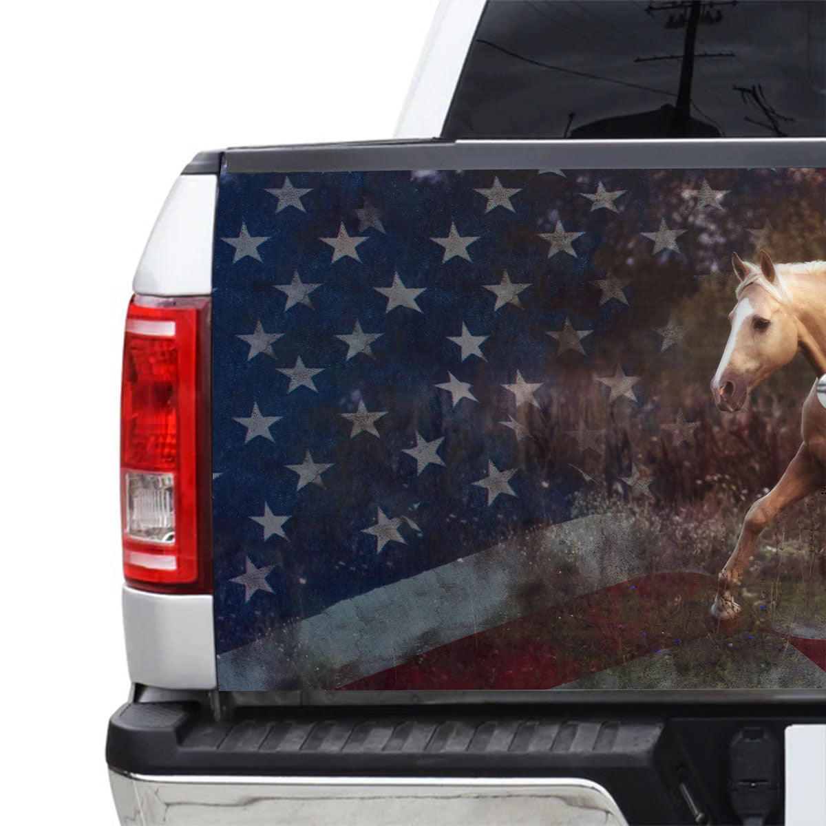 Petthouse | Running Horse American Flag Truck Tailgate Decal Horse Lover Cowboy Gift New Car Gift