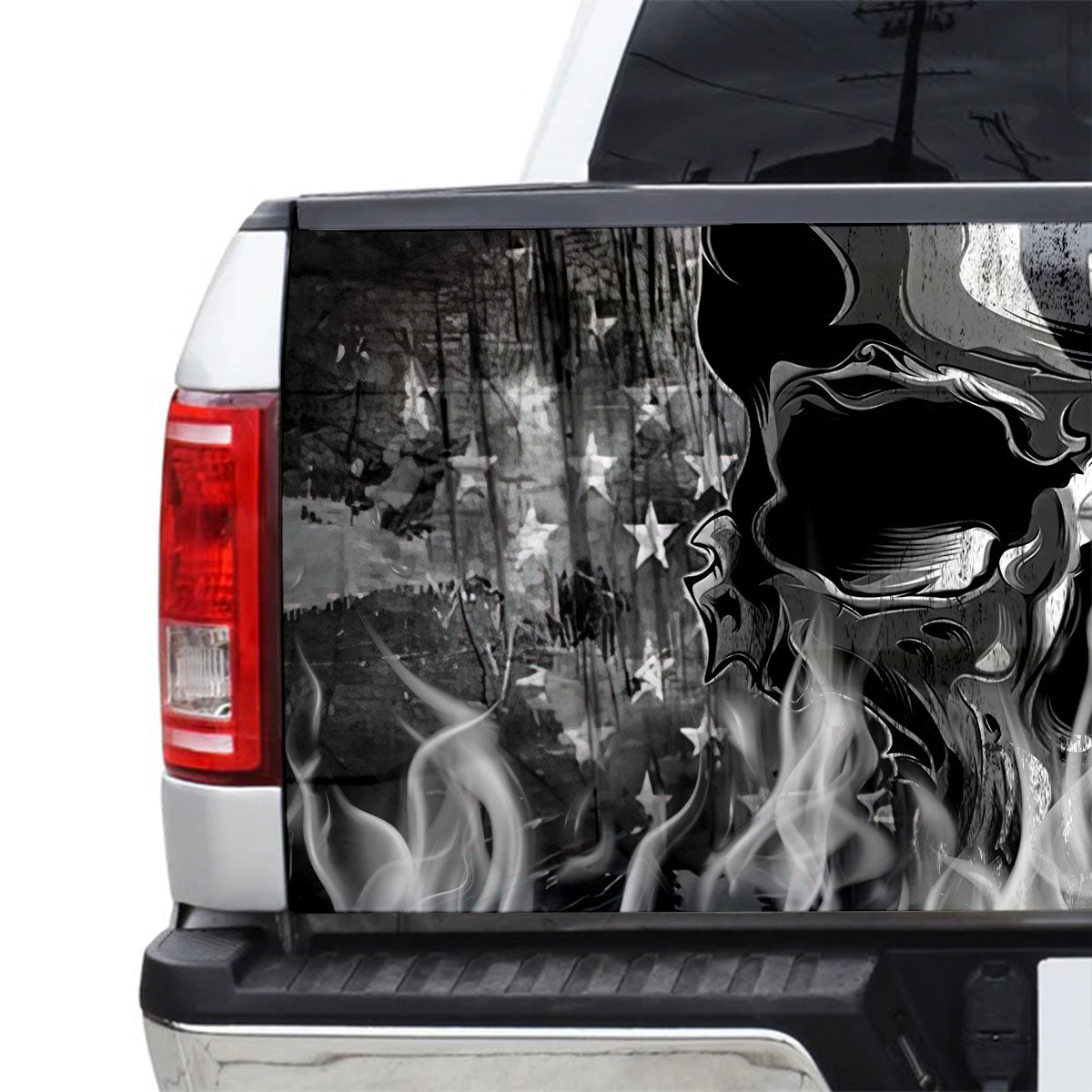 Petthouse | Camping Hell Skull Head Tailgate Wrap Horned Skull Tailgate Vinyl Graphic Wrap Gift For Active Boys