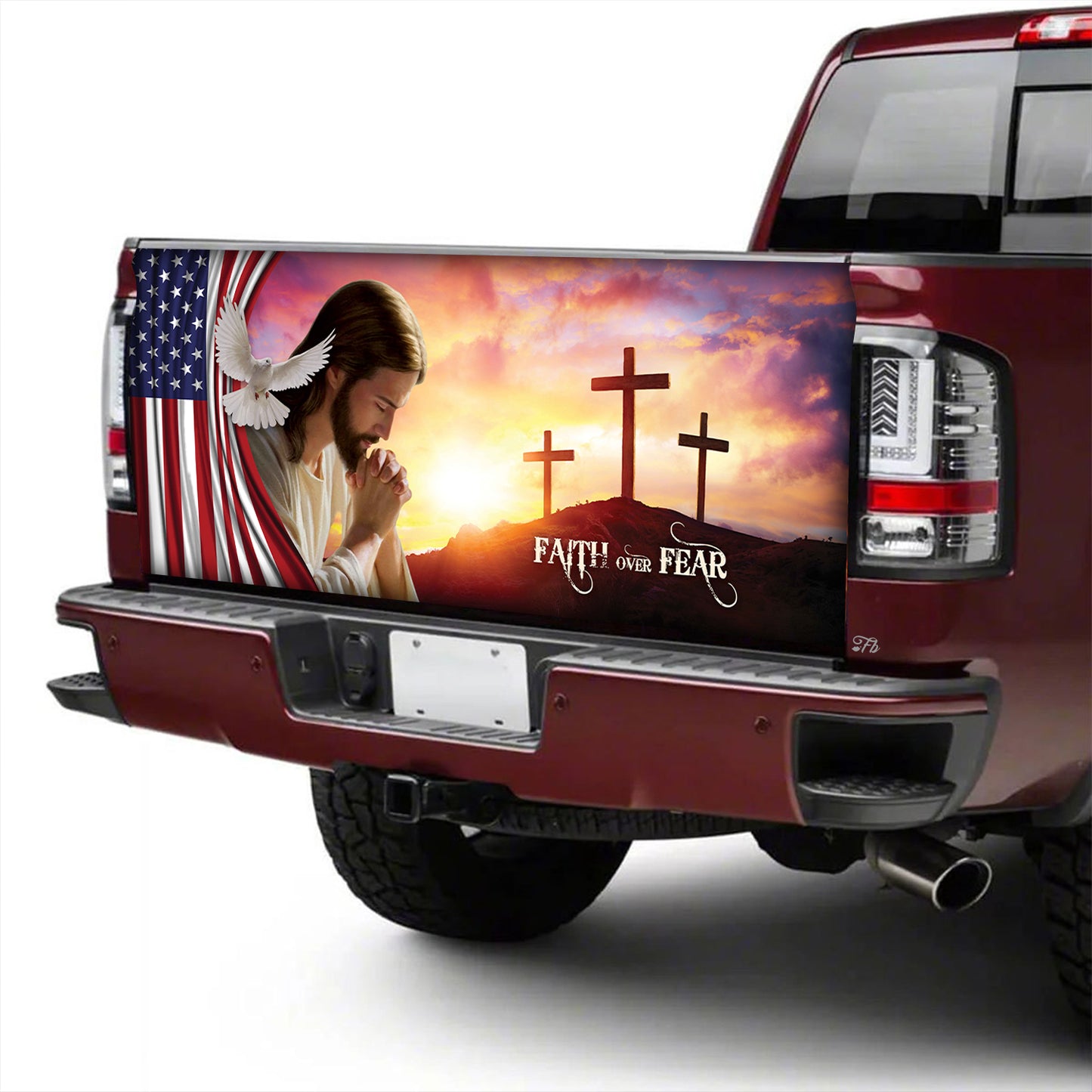 Petthouse | Jesus Dove American Printed Tailgate Wrap, Faith Over Fear Christian Gift Idea