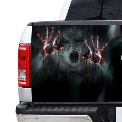 Petthouse | Creepy Ghost Halloween Tailgate Wrap Bloody Hand Print Car Sticker Horror Scene Hand On Background