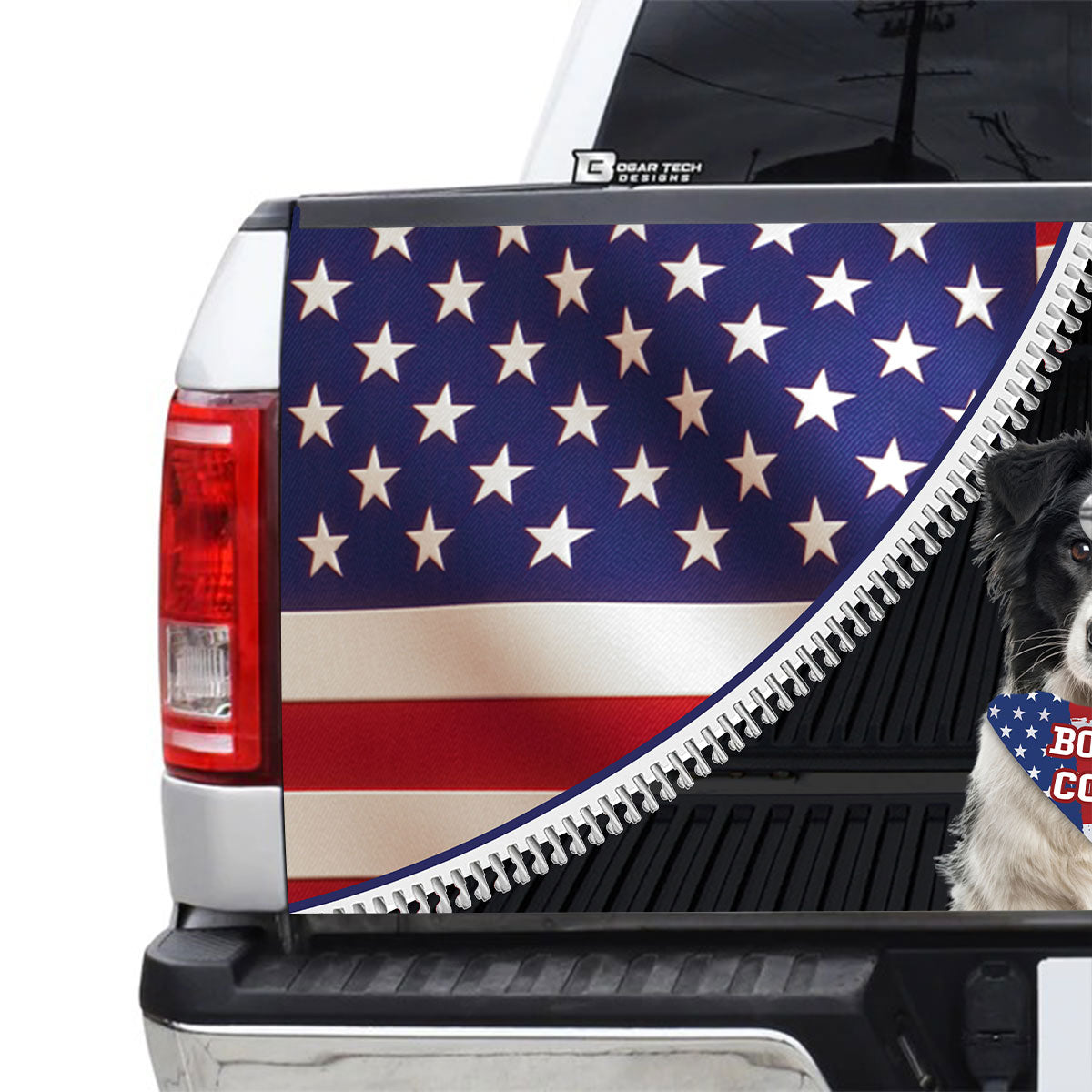 Petthouse | Border Collie Tailgate Vinyl Wrap American Flag Patriotic Collie Dog Tailgate Mural 4th Of July