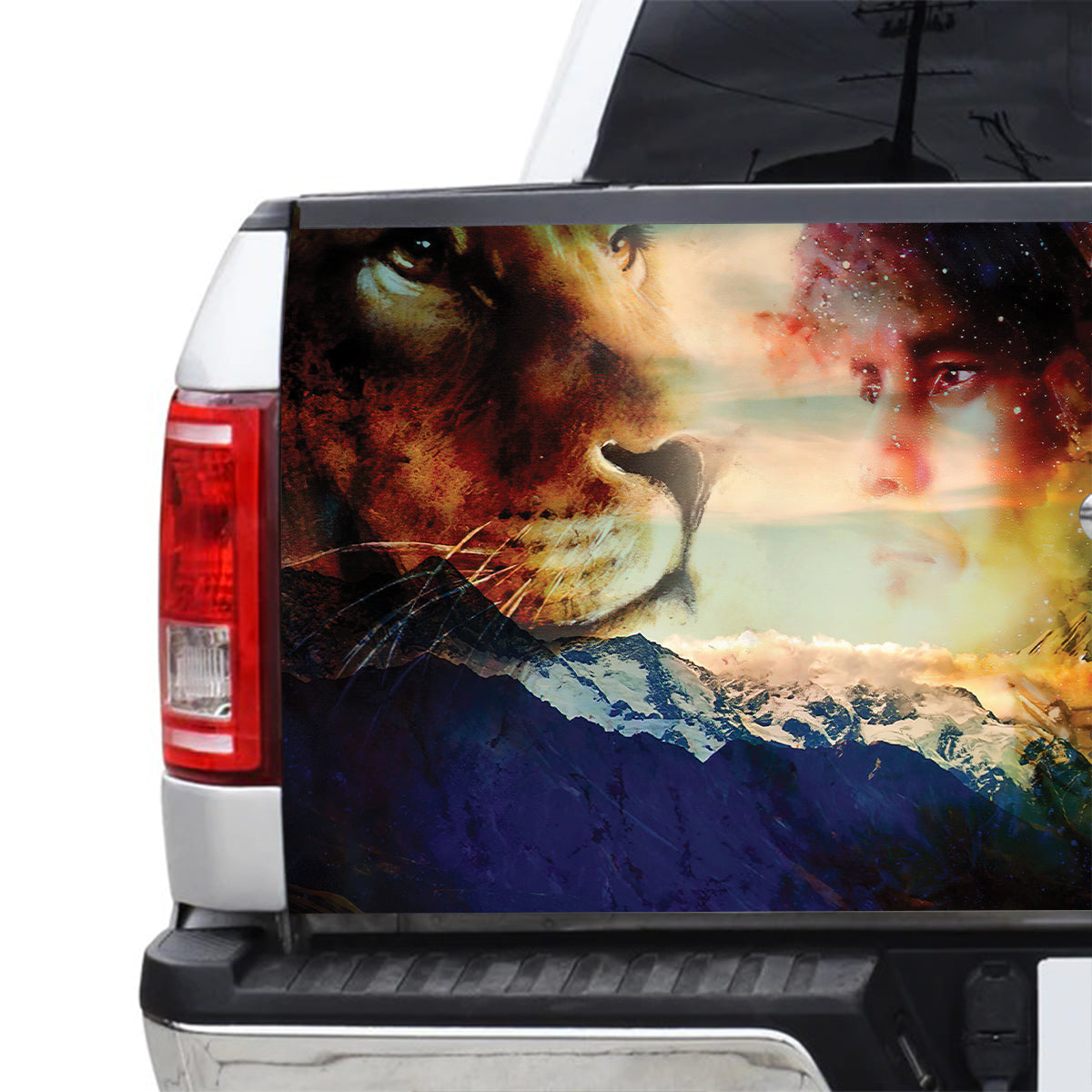 Petthouse | Christ Lion Tailgate Wrap Fanciful Art Wrap Christ Tailgate Cover Lion Mountain Cover Car Decor