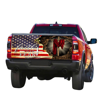 Petthouse | Faith Over Fear Truck Tailgate Wrap Christ Cross Tailgate Wrap God Blessed America Car Decoration