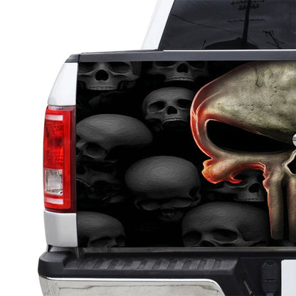 Petthouse | Skull Punisher Tailgate Wrap Dark Skull Pattern Tailgate Cover Horror Style Wrap Car Decoration