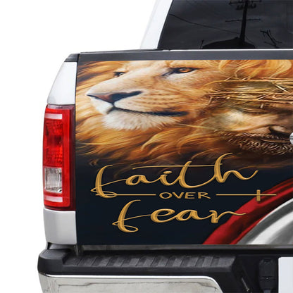 Petthouse | Jesus Christian Lion Faith Over Fear Tailgate Wrap Decal Lion Of Judah Sticker Tailgate Sticker