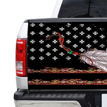 Petthouse | Native Feather American Flag Tailgate Wrap Cherokee Tribal Feather Native Indian Tailgate Decals