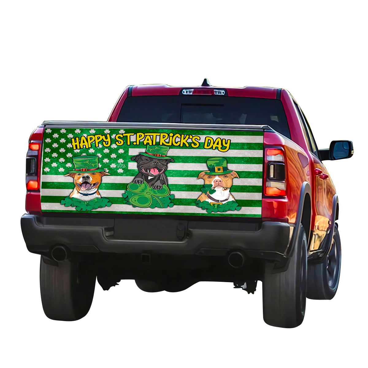 Petthouse | Happy St Patrick's Day Tailgate Wrap Bulldog Tailgate Wrap Clover Flag Tailgate Wrap Car Decor