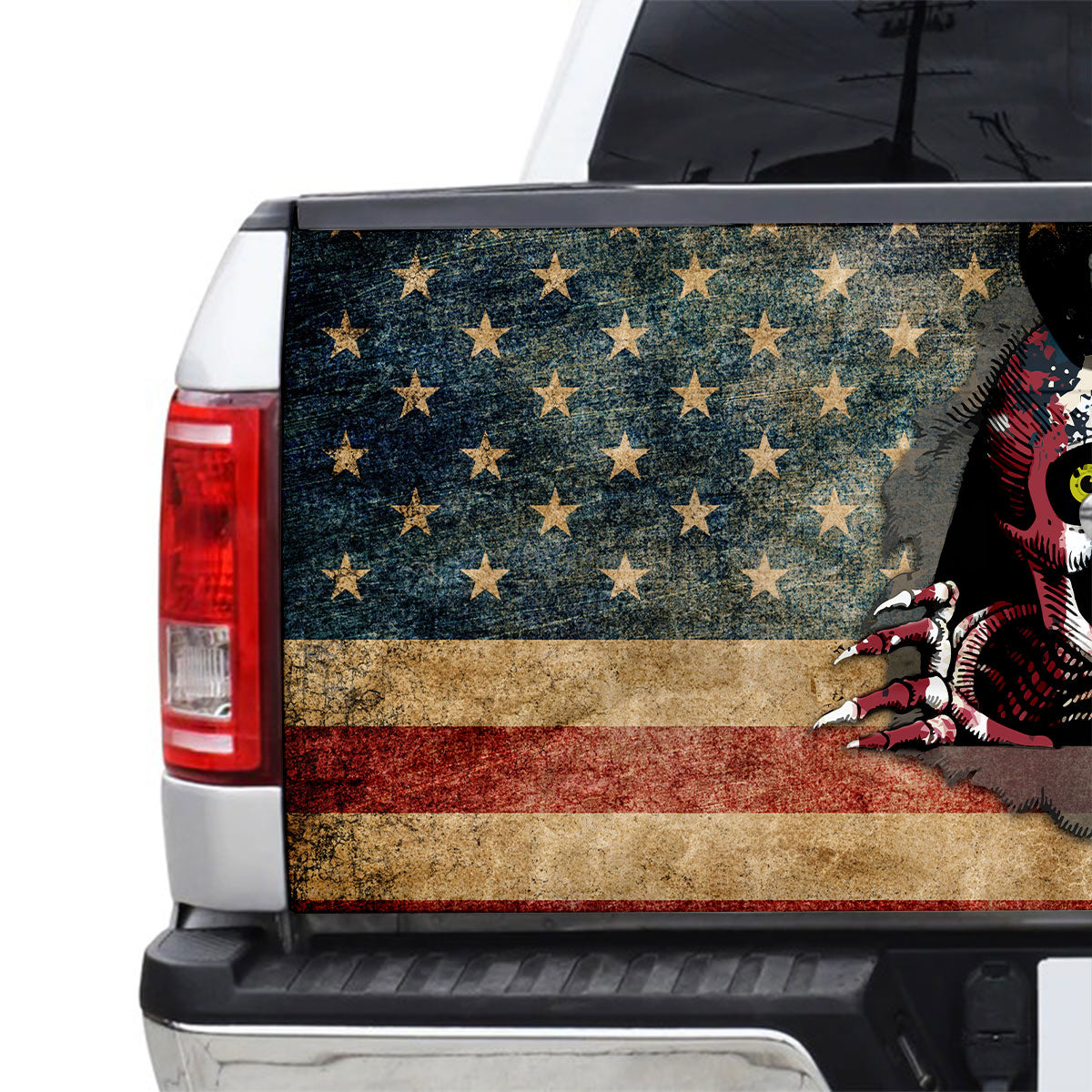 Petthouse | Skull Truck Tailgate Wrap Vinyl Graphic Decal American Flag Tailgate Wrap Skull American Patriot