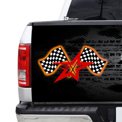 Petthouse | Racing Flag Tailgate Wrap Car Racing Wrap Wheel Tire Pattern Cover Racing Lover Cover Car Decor