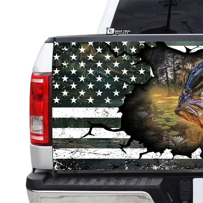 Petthouse | Bass Fishing American Flag Black Tailgate Vinyl Graphic Wrap Fishing Lover Mens Birthday Gifts