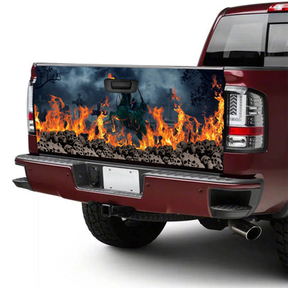 Petthouse | Fire Skull Grim Printed Tailgate Wrap, Halloween Lovers Truck Decor, Skeleton Lovers