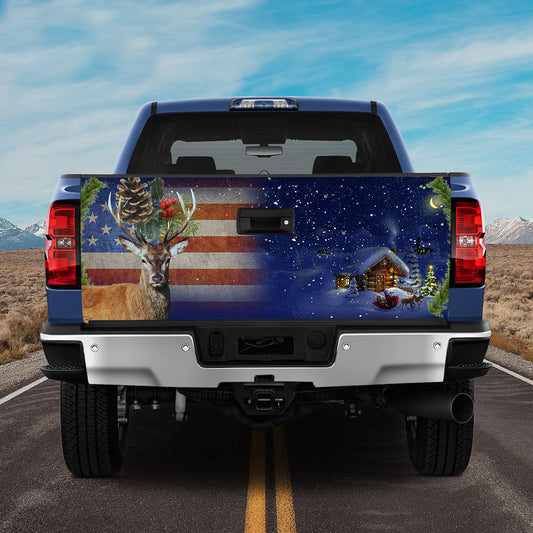 Petthouse | Christmas Wood House Tailgate Wrap, Christmas Deer Tailgate Wrap, Xmas Car Decal