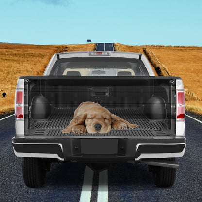 Petthouse | Cute Golden Retriever Sleeping Inside Truck Tailgate Wrap Golden Retriever Puppy Dog Lover