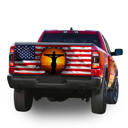 Petthouse | Jesus Sunset Tailgate Wrap, Jesus Crack Hole Usa Flag Tailgate Wrap, One Nation Under God