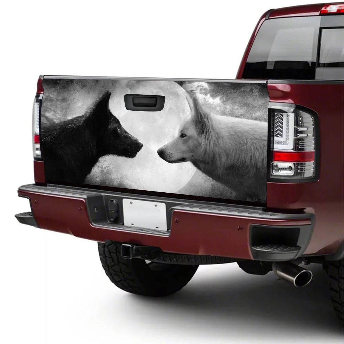 Petthouse | Black White Wolf Couple Moon Tailgate Wrap, Wolf Lovers Truck Decor Gift Idea Husband