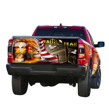 Petthouse | Jesus Lion Of Judah Tailgate Wrap Graphic Decal Jesus Fatih Over Fear American Flag Truck Decal