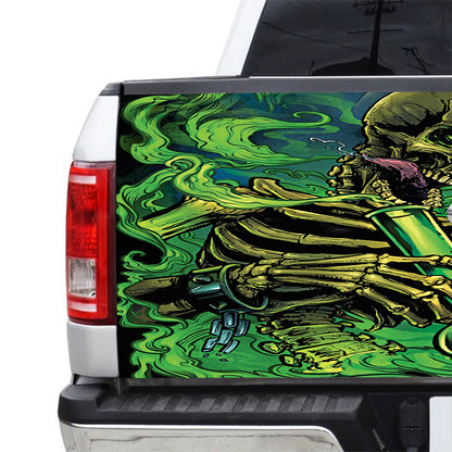 Petthouse | Addictive Skeleton Tailgate Wrap Green Smoke Tailgate Wrap Cartoon Skeleton Cover Car Decoration