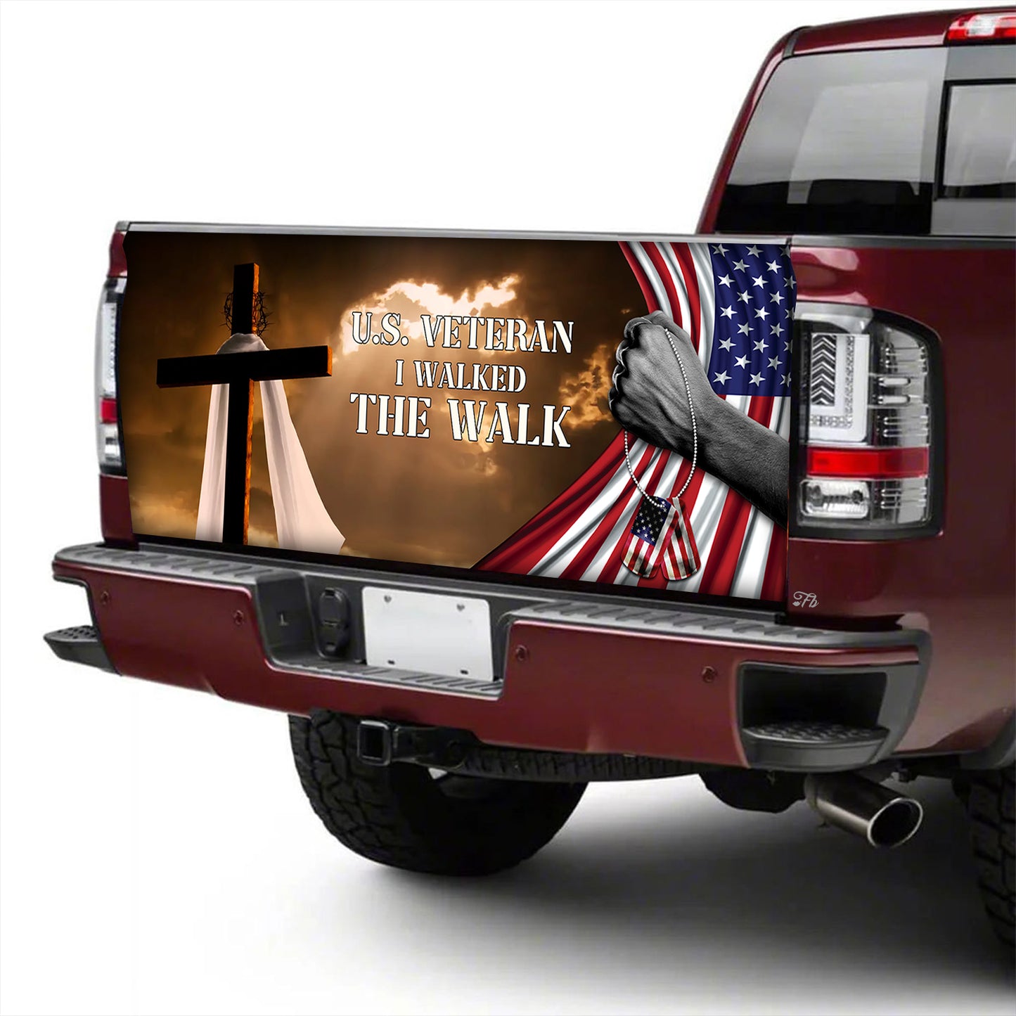 Petthouse | Cross Us Veteran I Walked The Walk Truck Tailgate Wrap Decal Christian Veteran American Flag