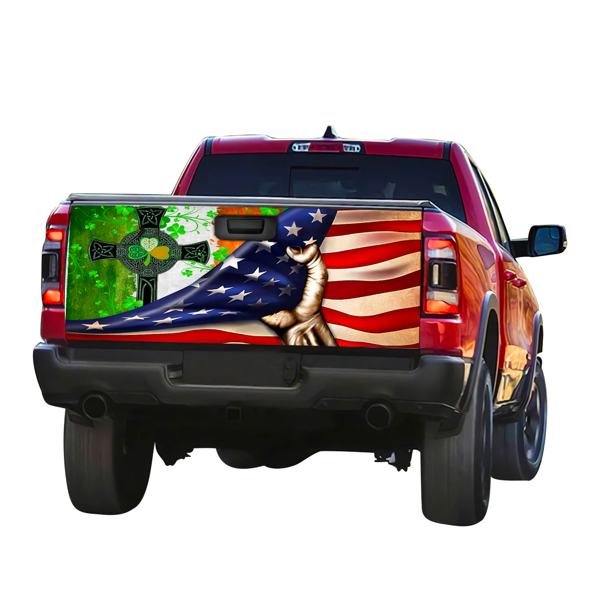 Petthouse | Irish Celtic Cross Tailgate Wrap American Flag Tailgate Cover Clover Tailgate Wrap Car Decoration