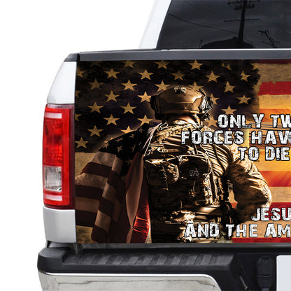 Petthouse | Jesus Christian And American Veteran Tailgate Wrap Decal Veteran's Day Decor Truck Decoration