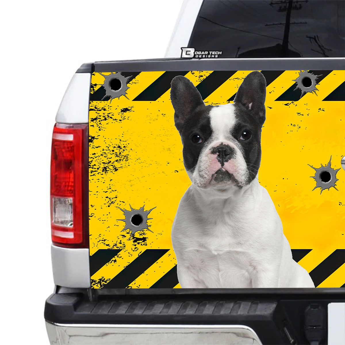 Petthouse | French Bulldog Caution Tailgate Vinyl Graphic Wrap Frenchie Dog Tailgate Decals