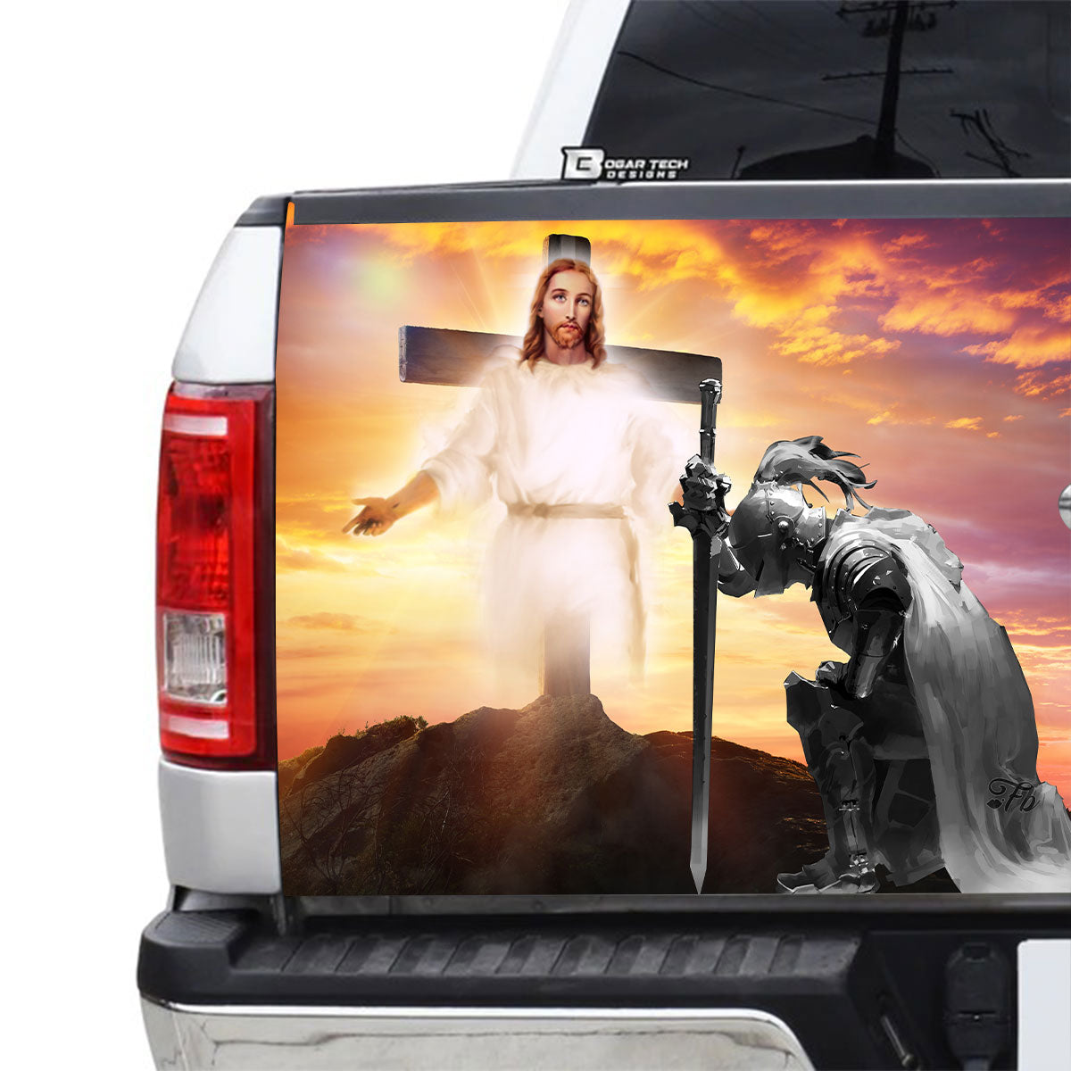 Petthouse | Jesus Tailgate Wrap Knight Kneels Before God Truck Tailgate Decal Christian Truck Vinyl Wrap