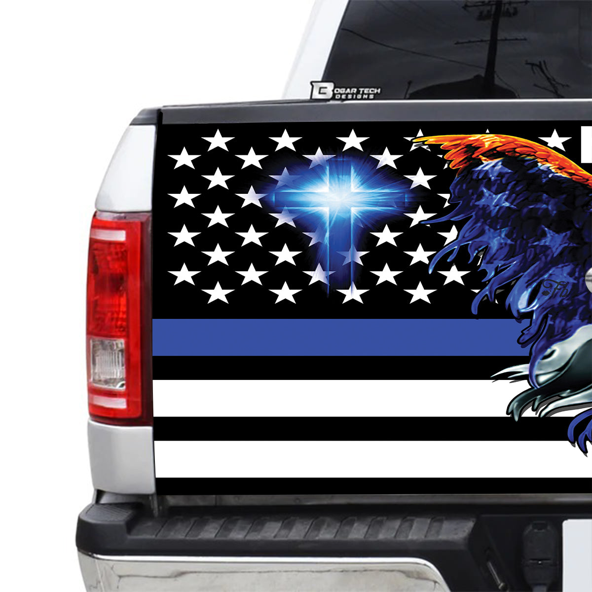 Petthouse | Eagle American Flag Thin Blue Line Tailgate Wrap Police Tailgate Decals Police Gift Wrap