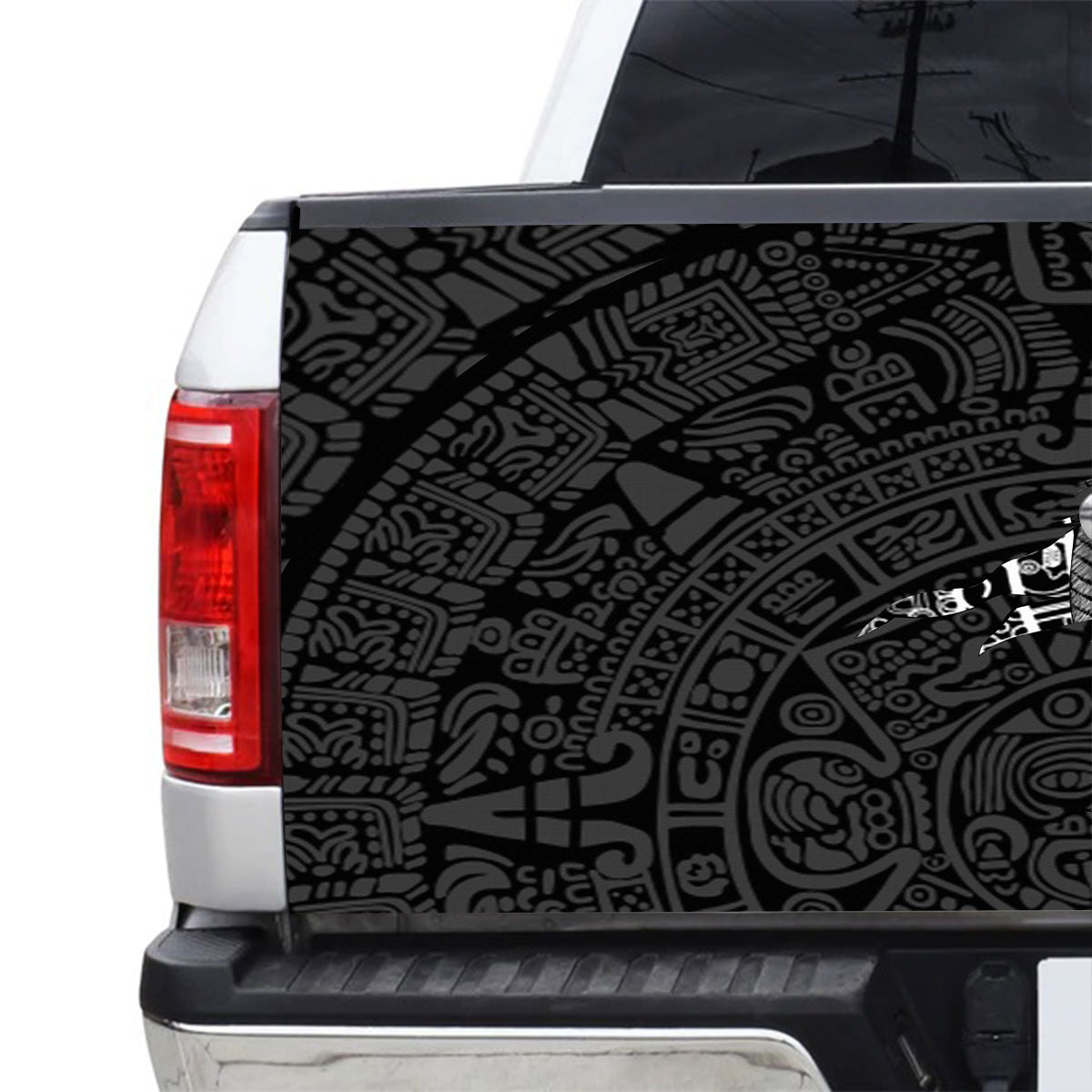 Petthouse | Aztec Warrior Tailgate Wrap Aztec Calendar Pattern Tailgate Cover Aztec Style Cover Car Decoration