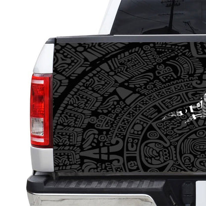 Petthouse | Aztec Warrior Tailgate Wrap Aztec Calendar Pattern Tailgate Cover Aztec Style Cover Car Decoration