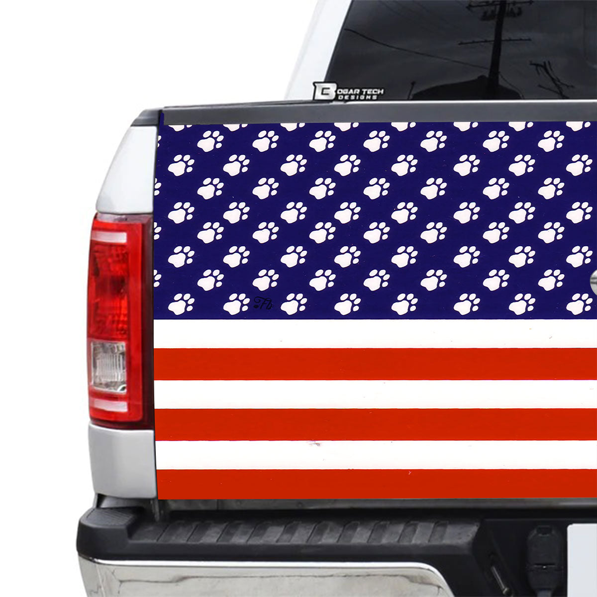 Petthouse | Cool Pug American Flag Paw Tailgate Wrap Vinyl Graphic Decal Sticker Dog Mom Dog Dad