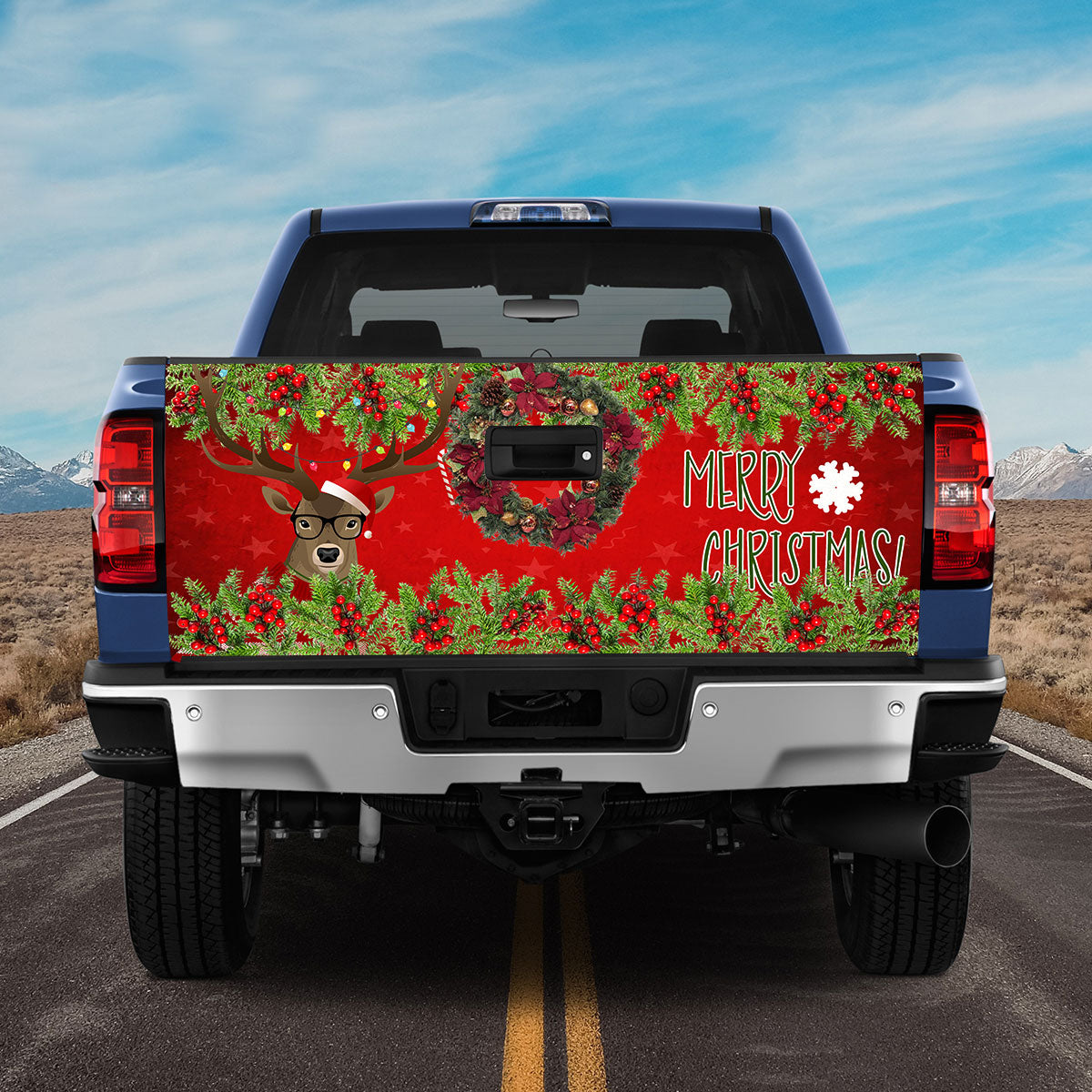 Petthouse | Christmas Deer Tailgate Wrap, Christmas Floral Tailgate Wrap, Merry Christmas Car Decal