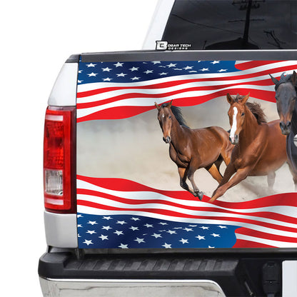 Petthouse | Horse Free Run On Desert Storm Tailgate Wrap Decal Horse American Flag Truck Tailgate Decal