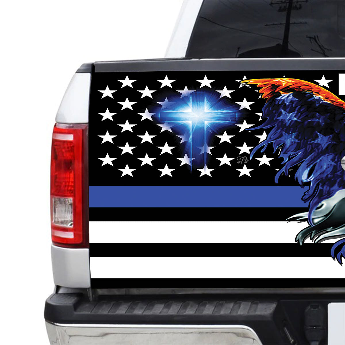 Petthouse | Christian Cross Thin Blue Line Us Flag Eagle Tailgate Wrap Decal Truck Decor