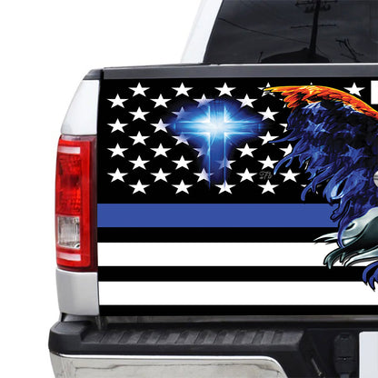 Petthouse | Christian Cross Thin Blue Line Us Flag Eagle Tailgate Wrap Decal Truck Decor